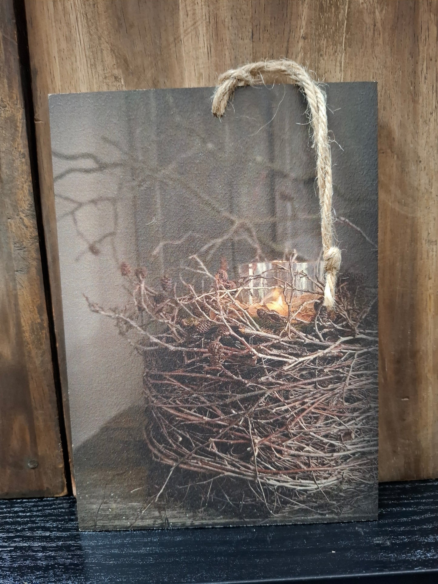 Deco bordje windlicht takken