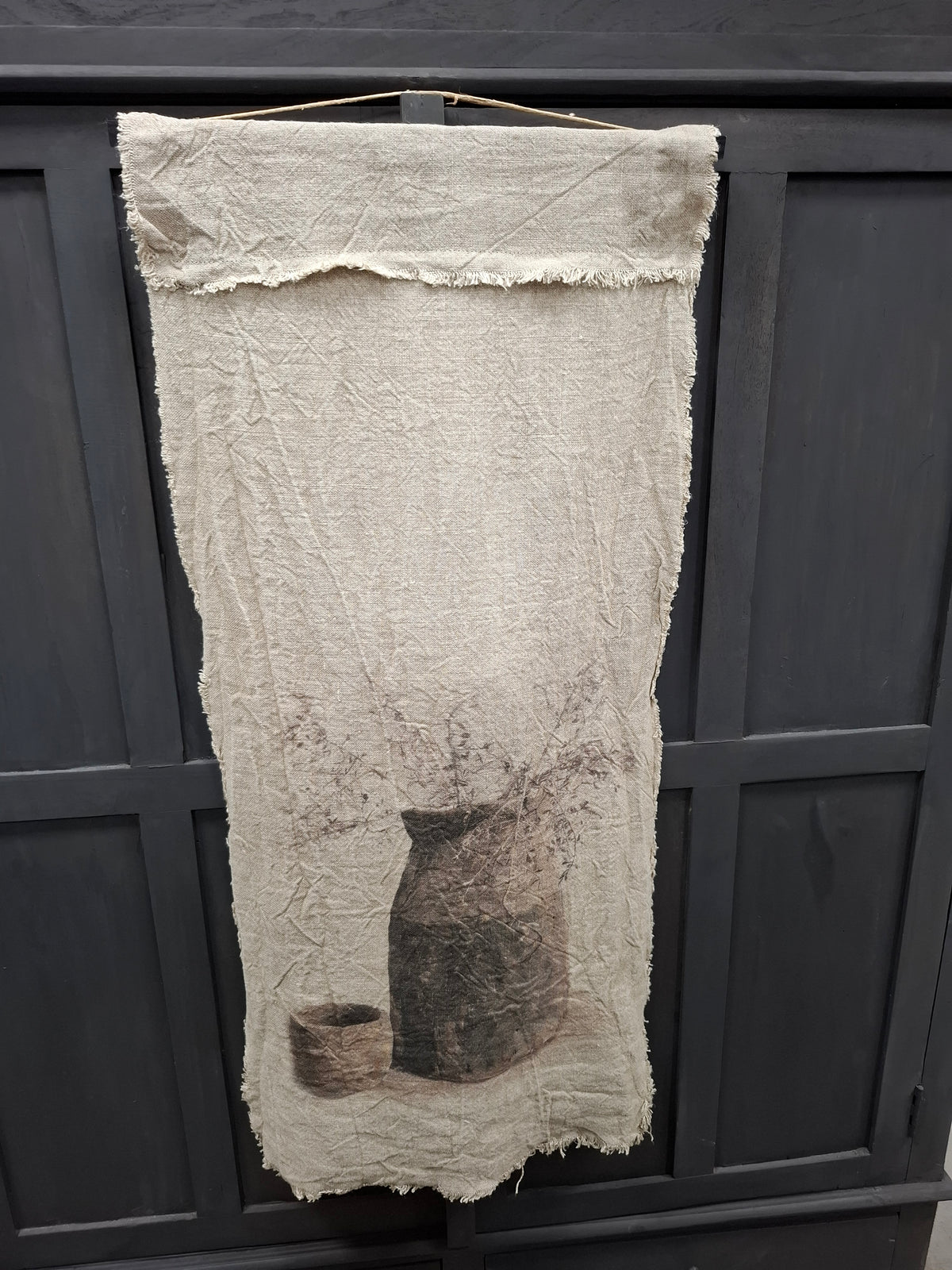 Shabby wanddoek houten potten