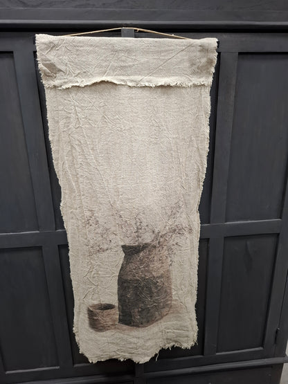 Shabby wanddoek houten potten
