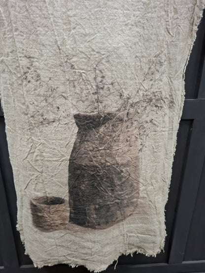 Shabby wanddoek houten potten