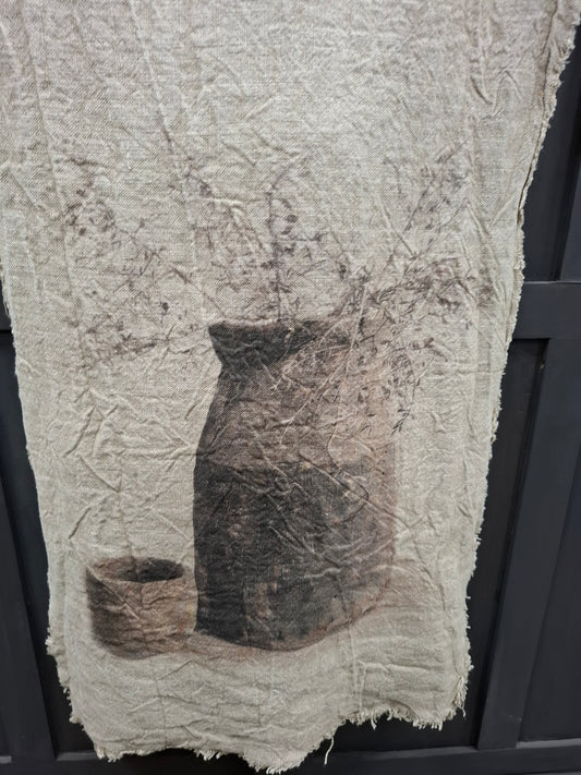 Shabby wanddoek houten potten